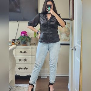 Black satin button down shirt by Blue Diamond